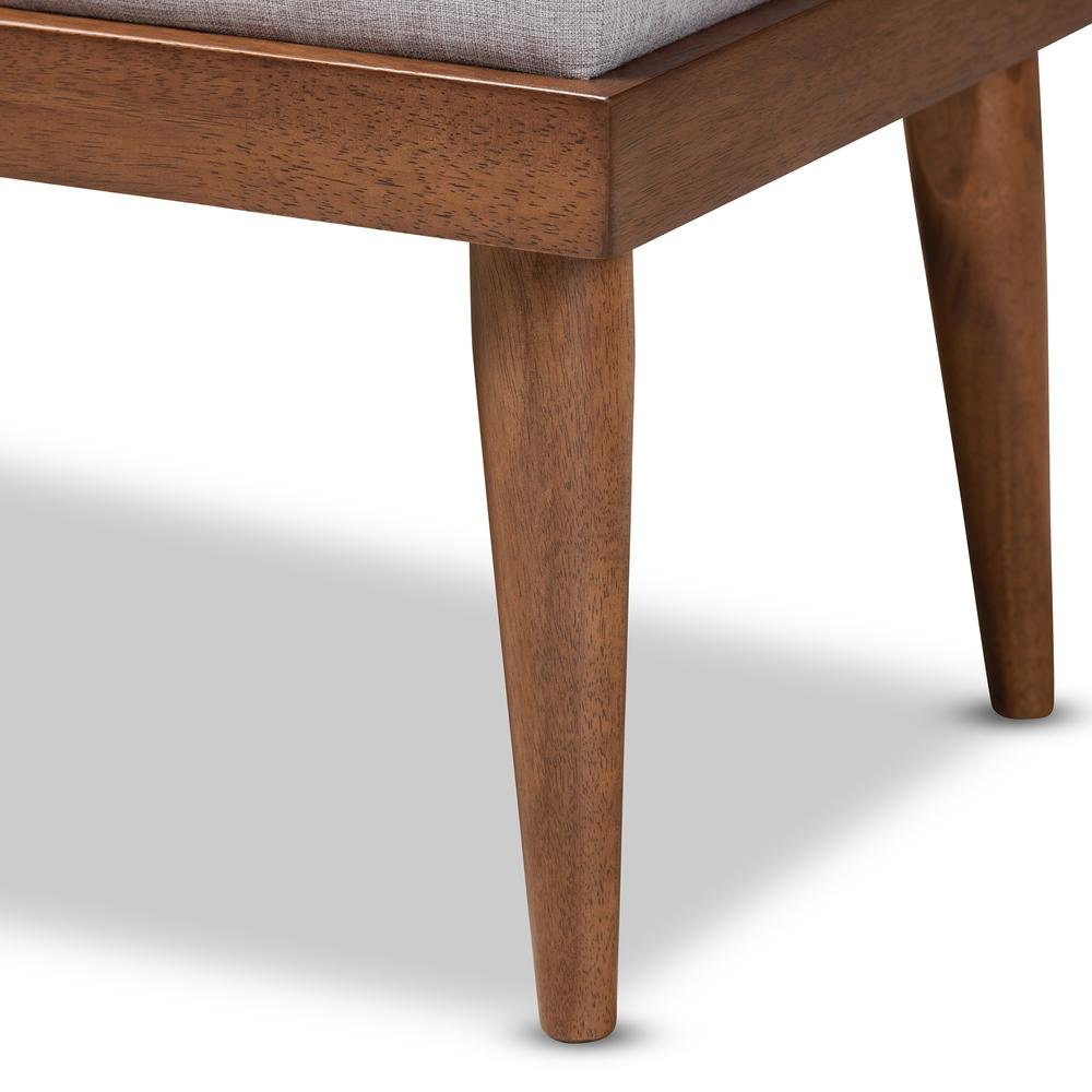 Greyish Beige Fabric Upholstered and Button Tufted Wood Bench. Picture 13