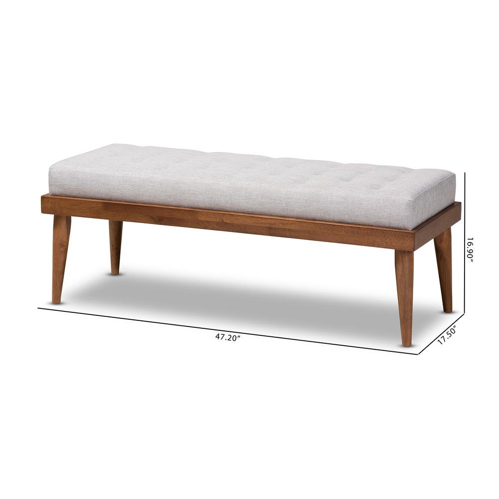 Greyish Beige Fabric Upholstered and Button Tufted Wood Bench. Picture 16