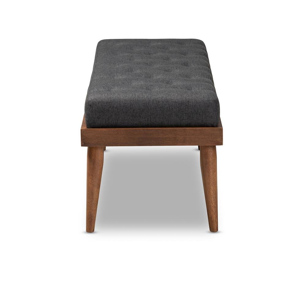 Dark Grey Fabric Upholstered and Button Tufted Wood Bench. Picture 11