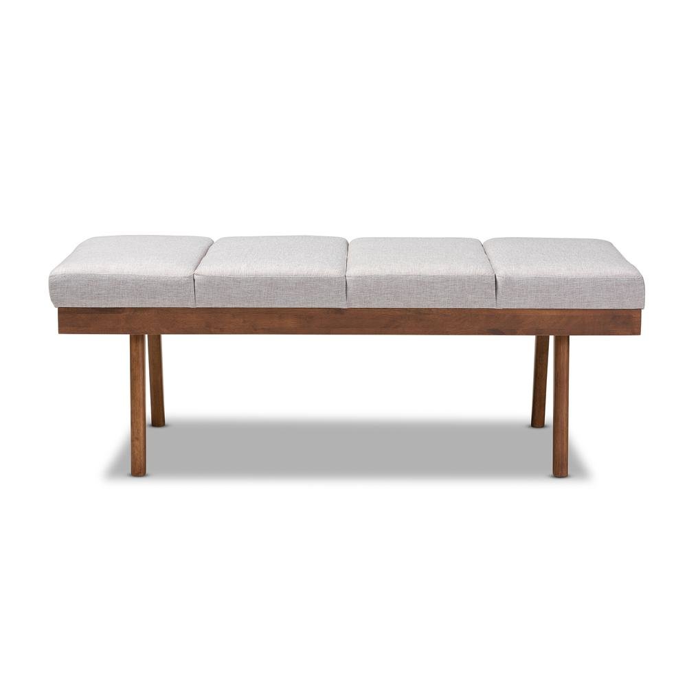 Larisa Mid-Century Modern Grayish Beige Fabric Upholstered Wood Bench. Picture 10