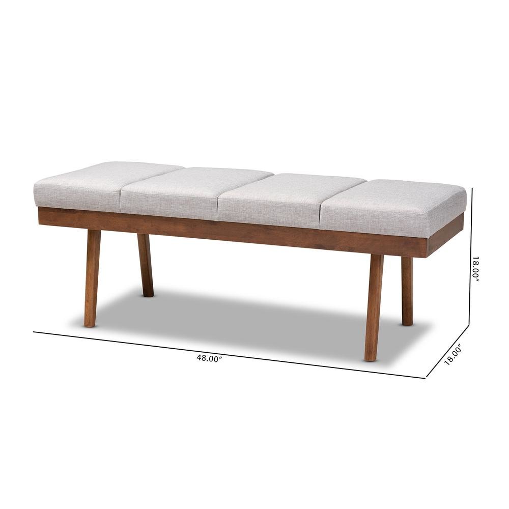 Larisa Mid-Century Modern Grayish Beige Fabric Upholstered Wood Bench. Picture 16