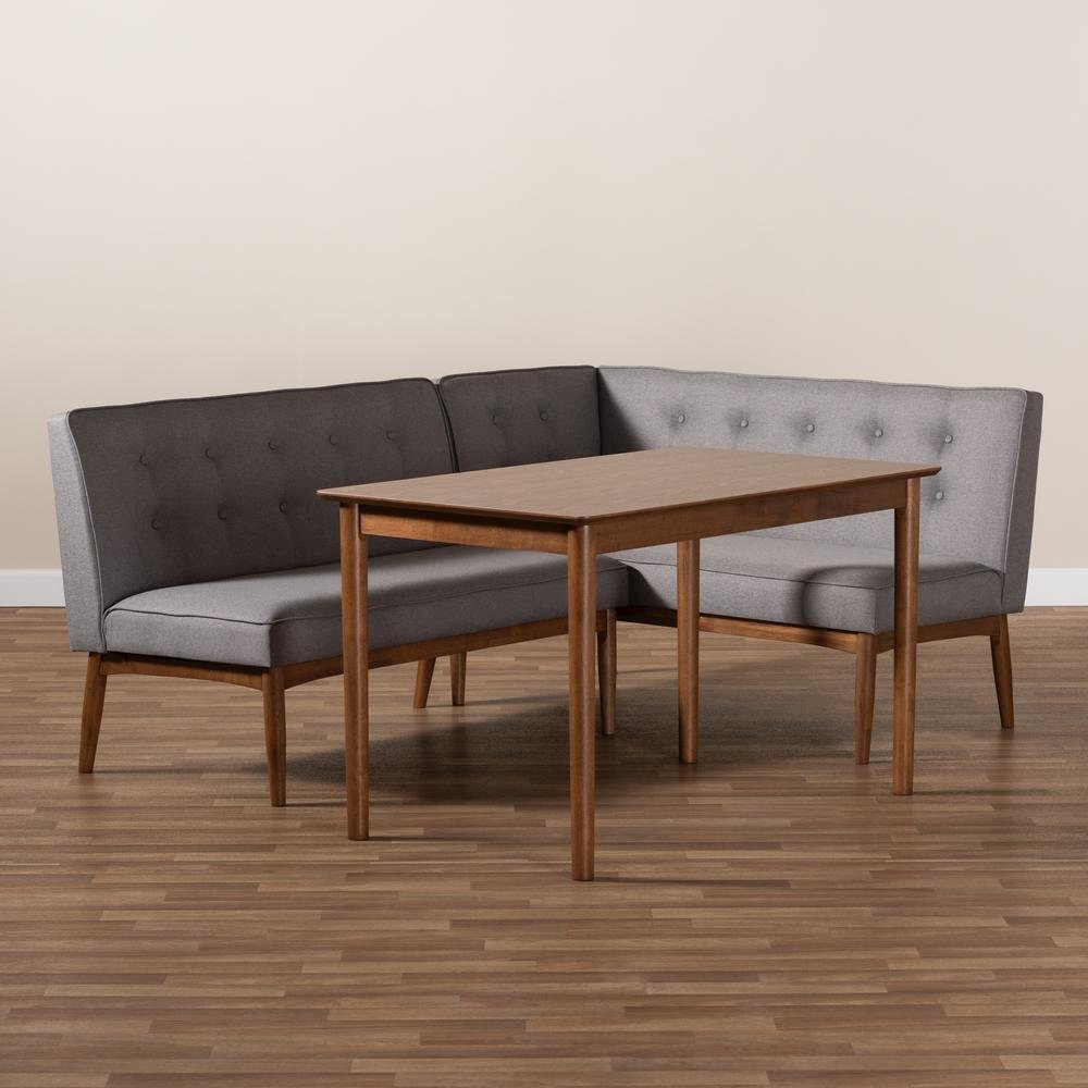 Arvid Mid-Century Modern Gray Fabric Upholstered 3-Piece Wood Dining Nook Set. Picture 11