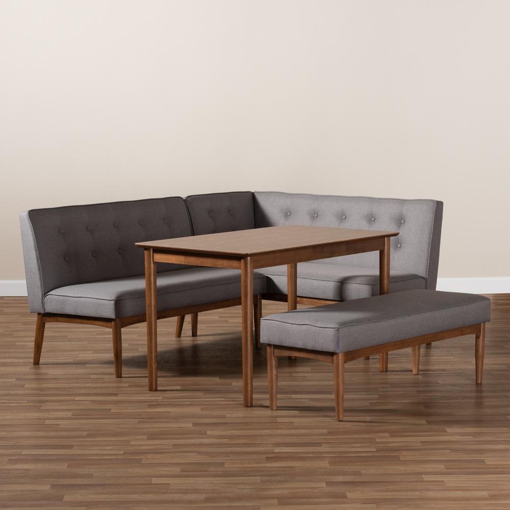 Arvid Mid-Century Modern Gray Fabric Upholstered 4-Piece Wood Dining Nook Set. Picture 11