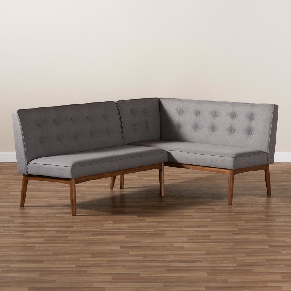 Gray Fabric Upholstered 2-Piece Wood Dining Nook Banquette Set. Picture 11