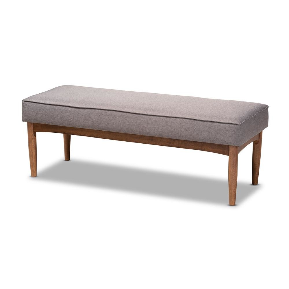 Baxton Studio Arvid Mid-Century Modern Gray Fabric Upholstered Wood Dining Bench. Picture 8