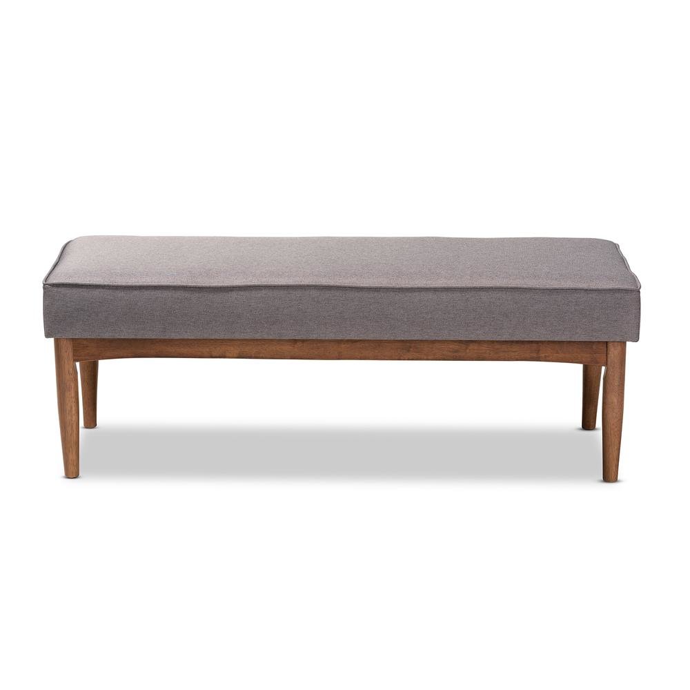 Baxton Studio Arvid Mid-Century Modern Gray Fabric Upholstered Wood Dining Bench. Picture 9