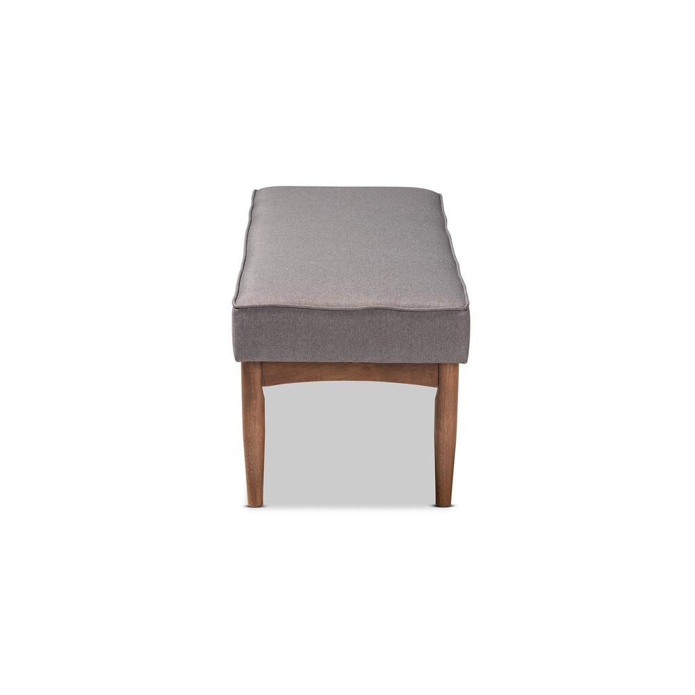 Baxton Studio Arvid Mid-Century Modern Gray Fabric Upholstered Wood Dining Bench. Picture 10