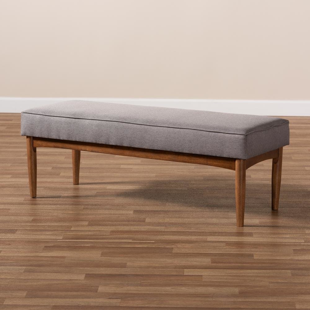 Baxton Studio Arvid Mid-Century Modern Gray Fabric Upholstered Wood Dining Bench. Picture 13