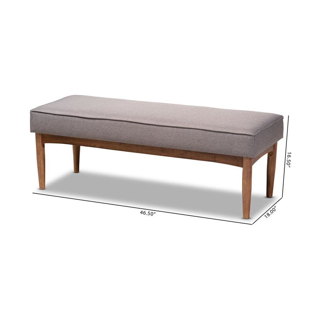 Baxton Studio Arvid Mid-Century Modern Gray Fabric Upholstered Wood Dining Bench. Picture 14