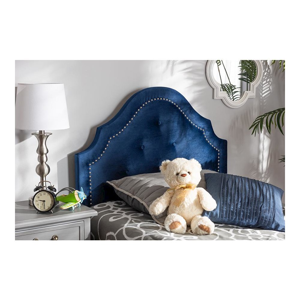 Royal Blue Velvet Fabric Upholstered Twin Size Headboard. Picture 7