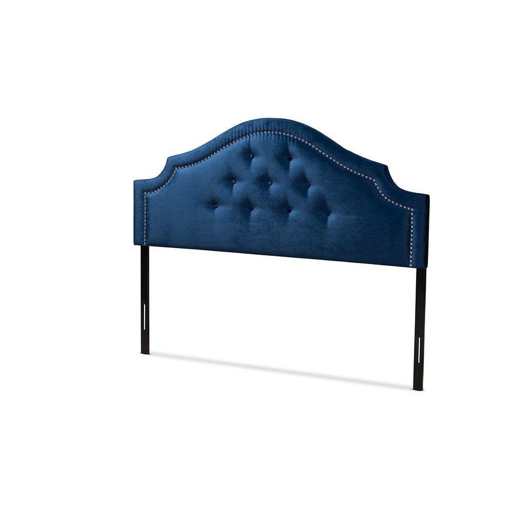 Royal Blue Velvet Fabric Upholstered Queen Size Headboard. Picture 1