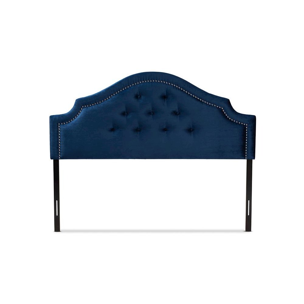 Royal Blue Velvet Fabric Upholstered Queen Size Headboard. Picture 2