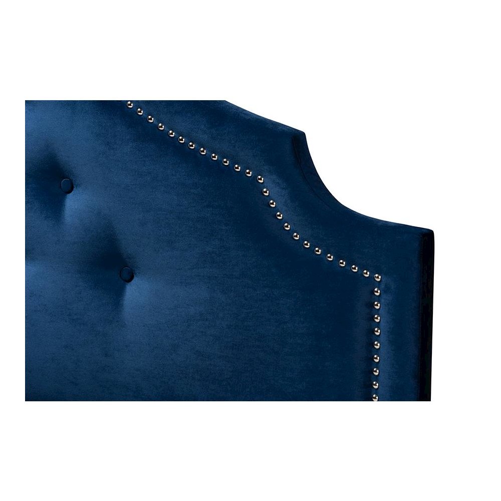 Royal Blue Velvet Fabric Upholstered Queen Size Headboard. Picture 3