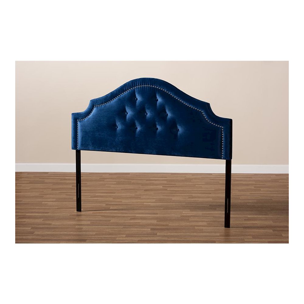 Royal Blue Velvet Fabric Upholstered Queen Size Headboard. Picture 5