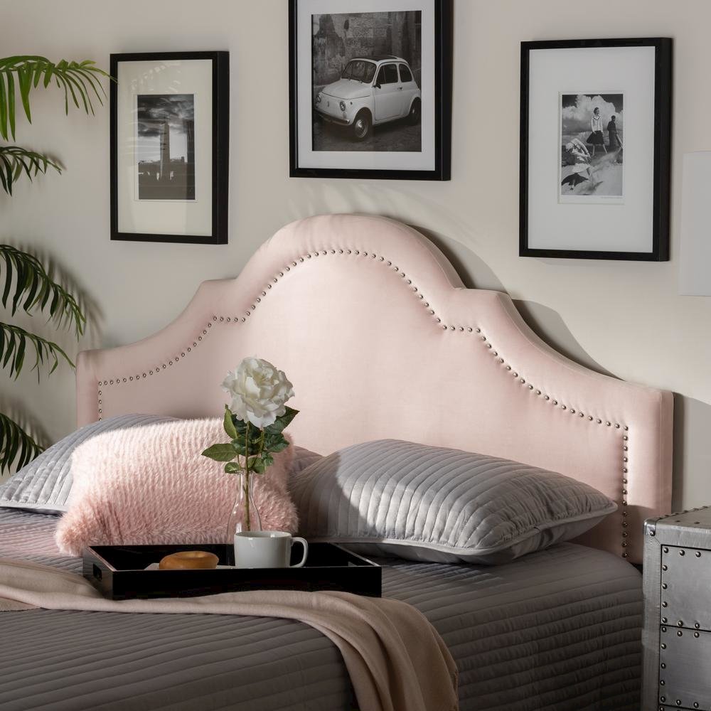 Light Pink Velvet Fabric Upholstered Full Size Headboard. Picture 12