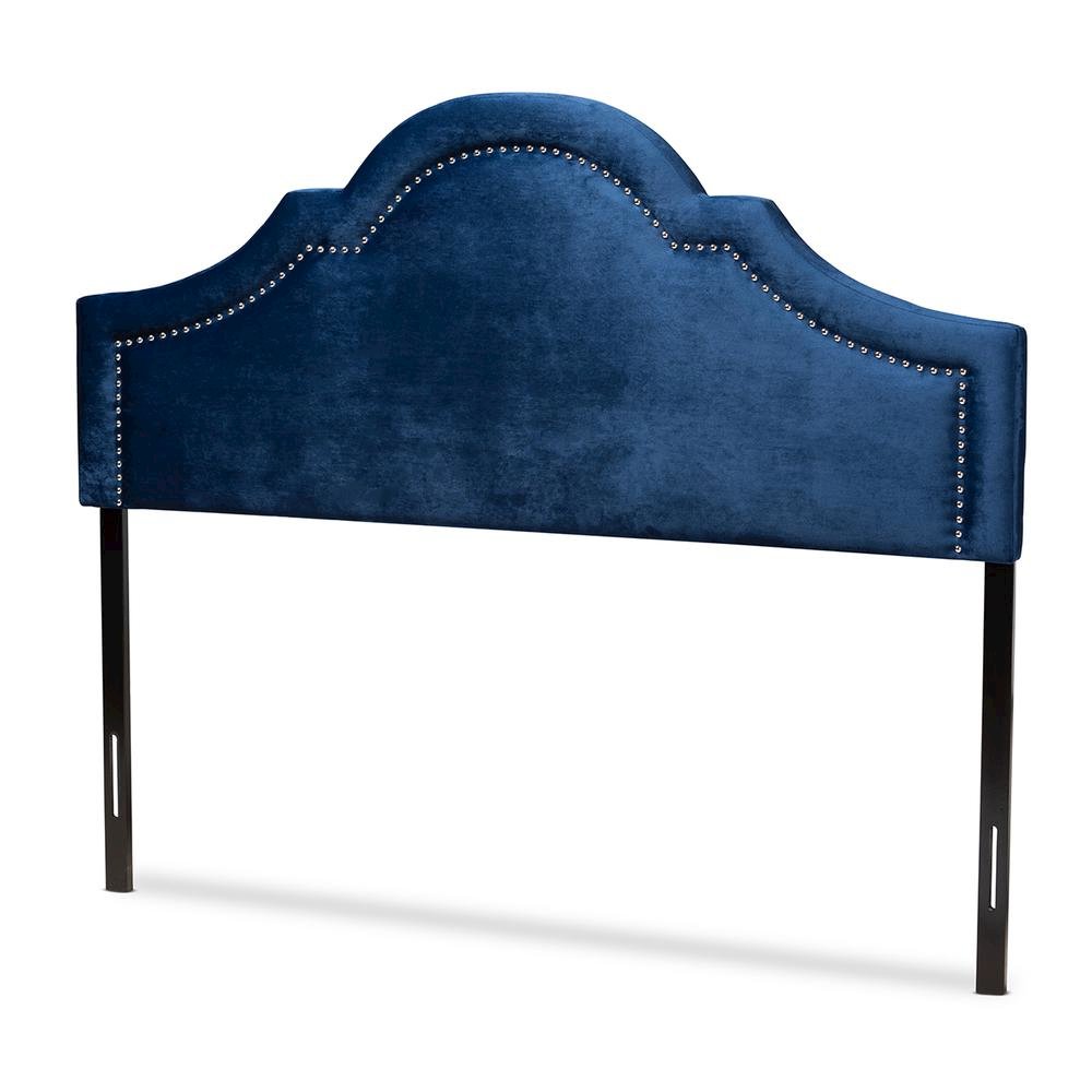 Navy Blue Velvet Fabric Upholstered Full Size Headboard. Picture 9
