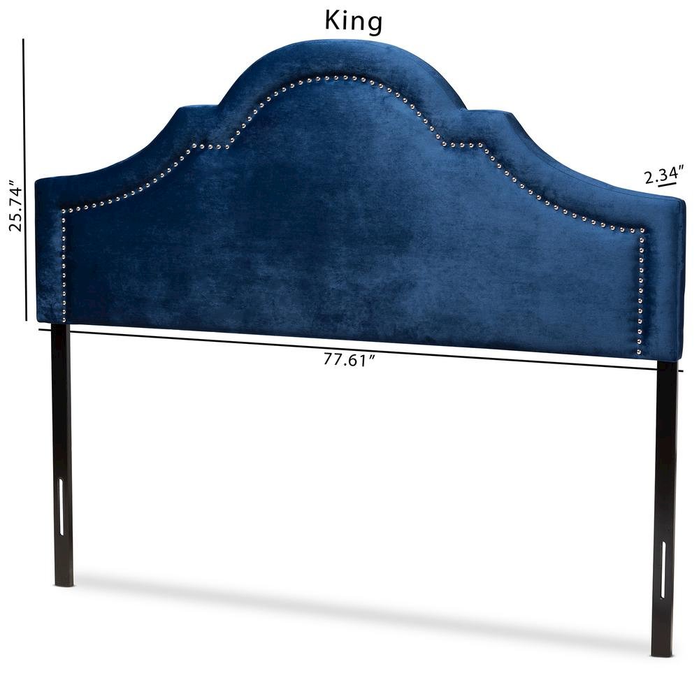 Navy Blue Velvet Fabric Upholstered Full Size Headboard. Picture 16