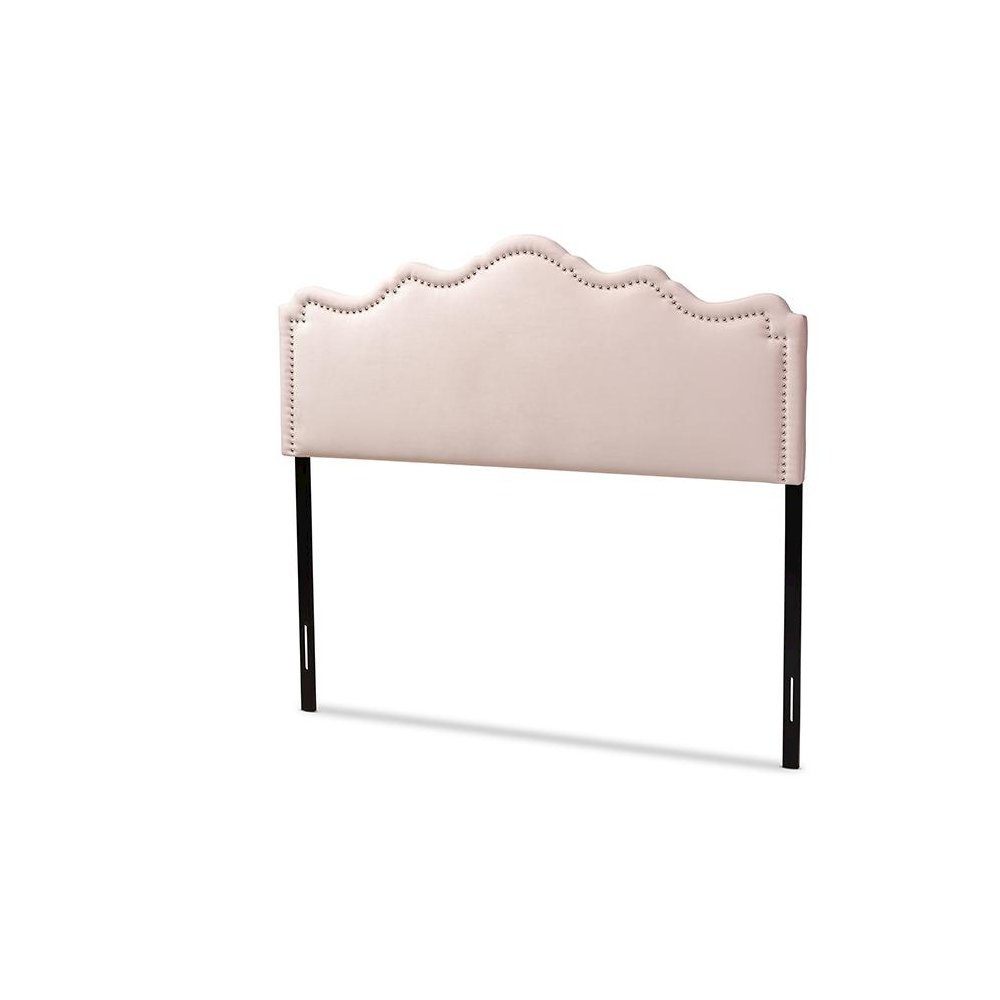 Light Pink Velvet Fabric Upholstered Queen Size Headboard. Picture 1