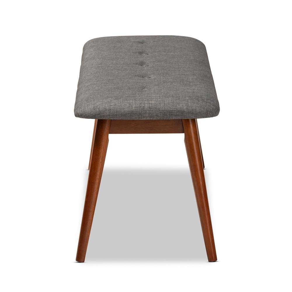 Dark Grey Fabric Upholstered Medium Oak Finished Wood Dining Bench. Picture 11