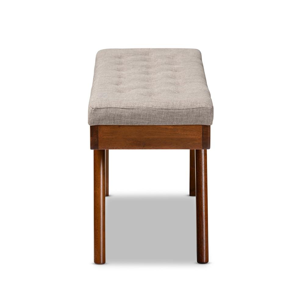 Alona Mid-Century Modern Light Grey Fabric Upholstered Wood Dining Bench. Picture 11
