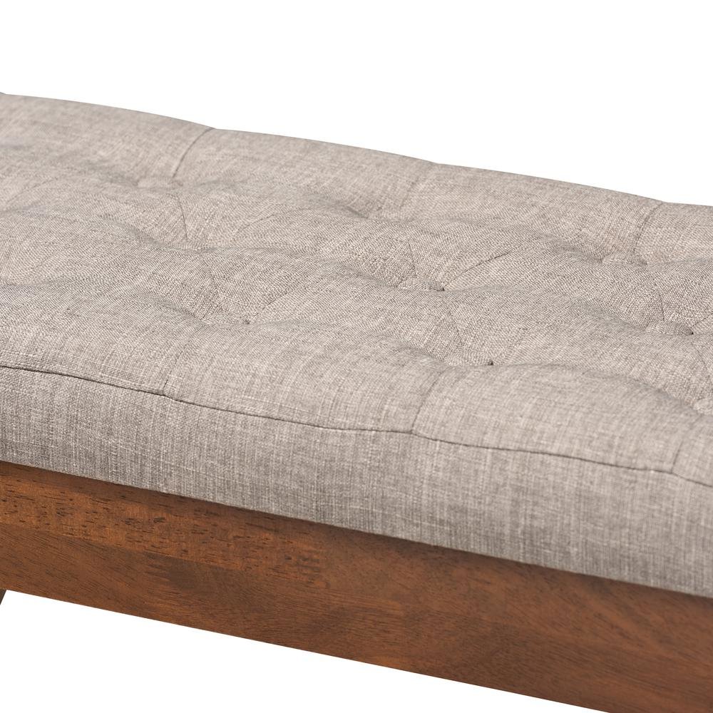 Alona Mid-Century Modern Light Grey Fabric Upholstered Wood Dining Bench. Picture 12