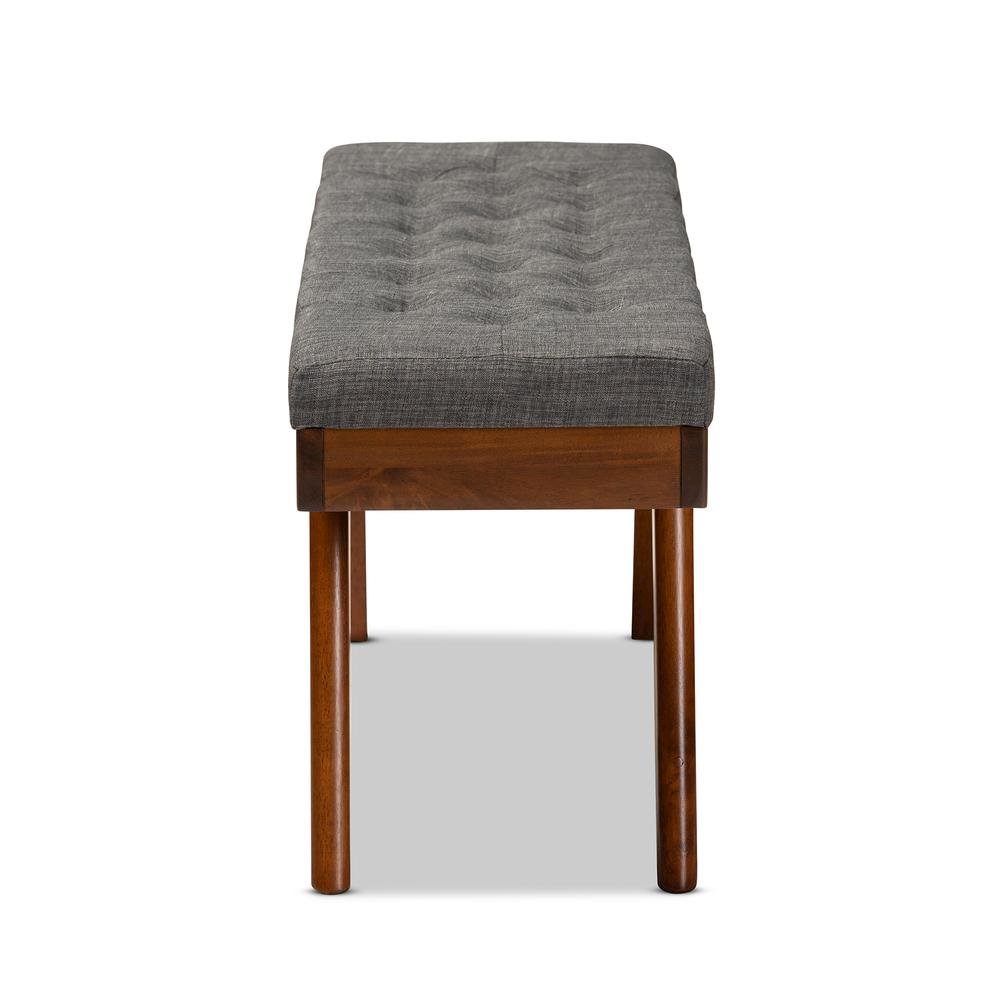 Alona Mid-Century Modern Medium Grey Fabric Upholstered Wood Dining Bench. Picture 11