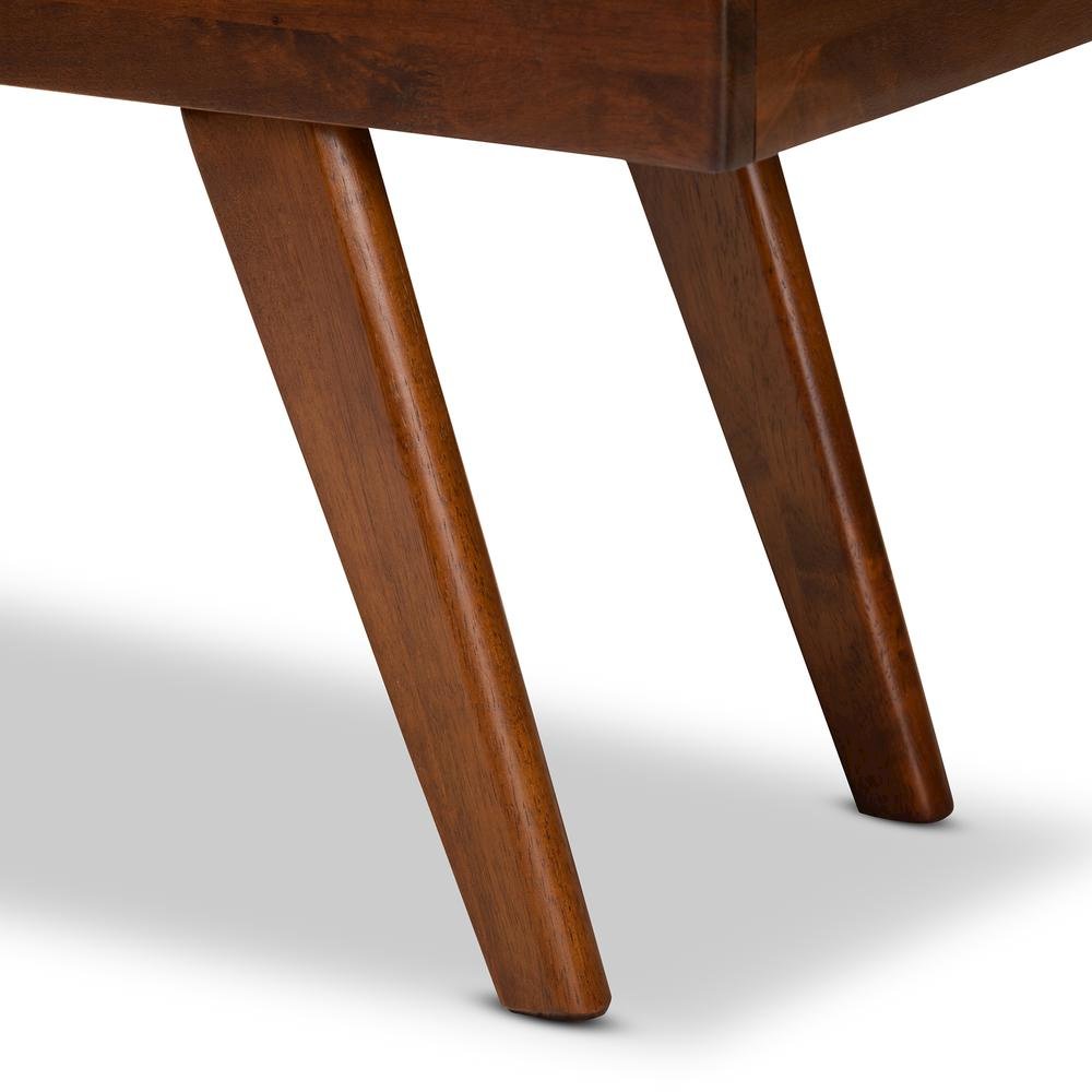 Alona Mid-Century Modern Medium Grey Fabric Upholstered Wood Dining Bench. Picture 13