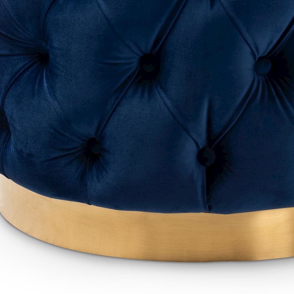 Gold-Finished Button Tufted Ottoman. Picture 7
