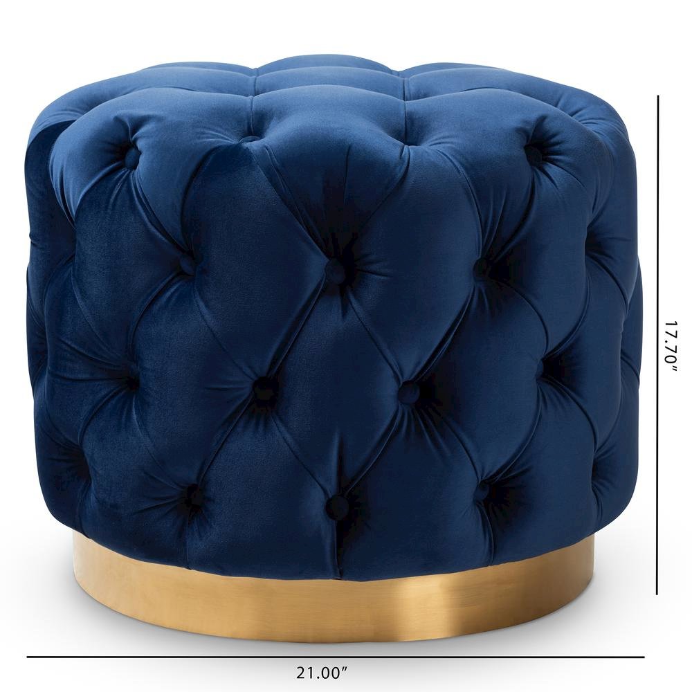 Gold-Finished Button Tufted Ottoman. Picture 10