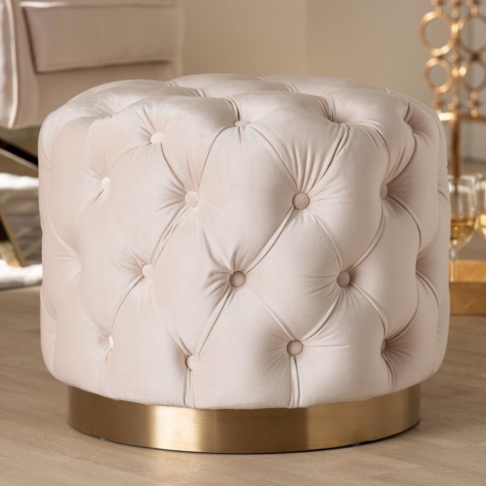 Gold-Finished Button Tufted Ottoman. Picture 8