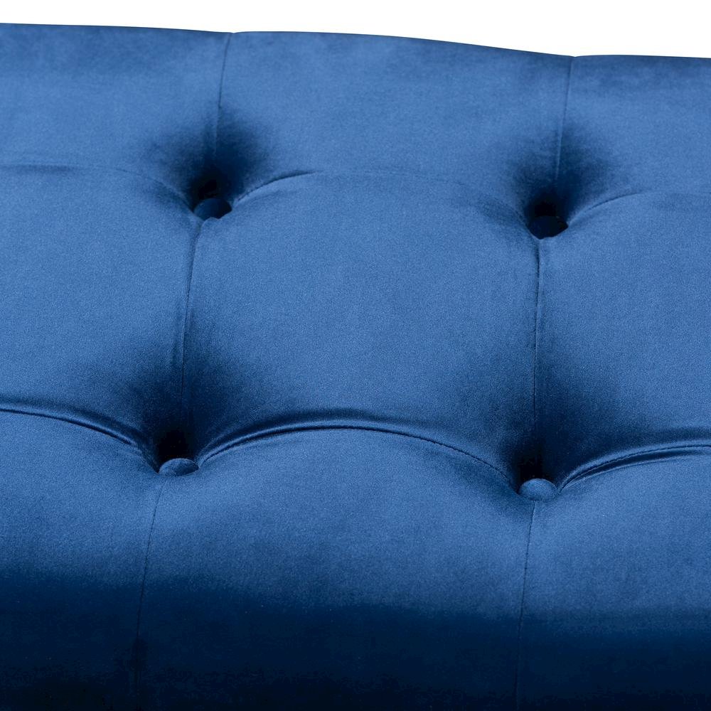Royal Blue Velvet Fabric Upholstered Espresso Finished Wood Bench. Picture 13