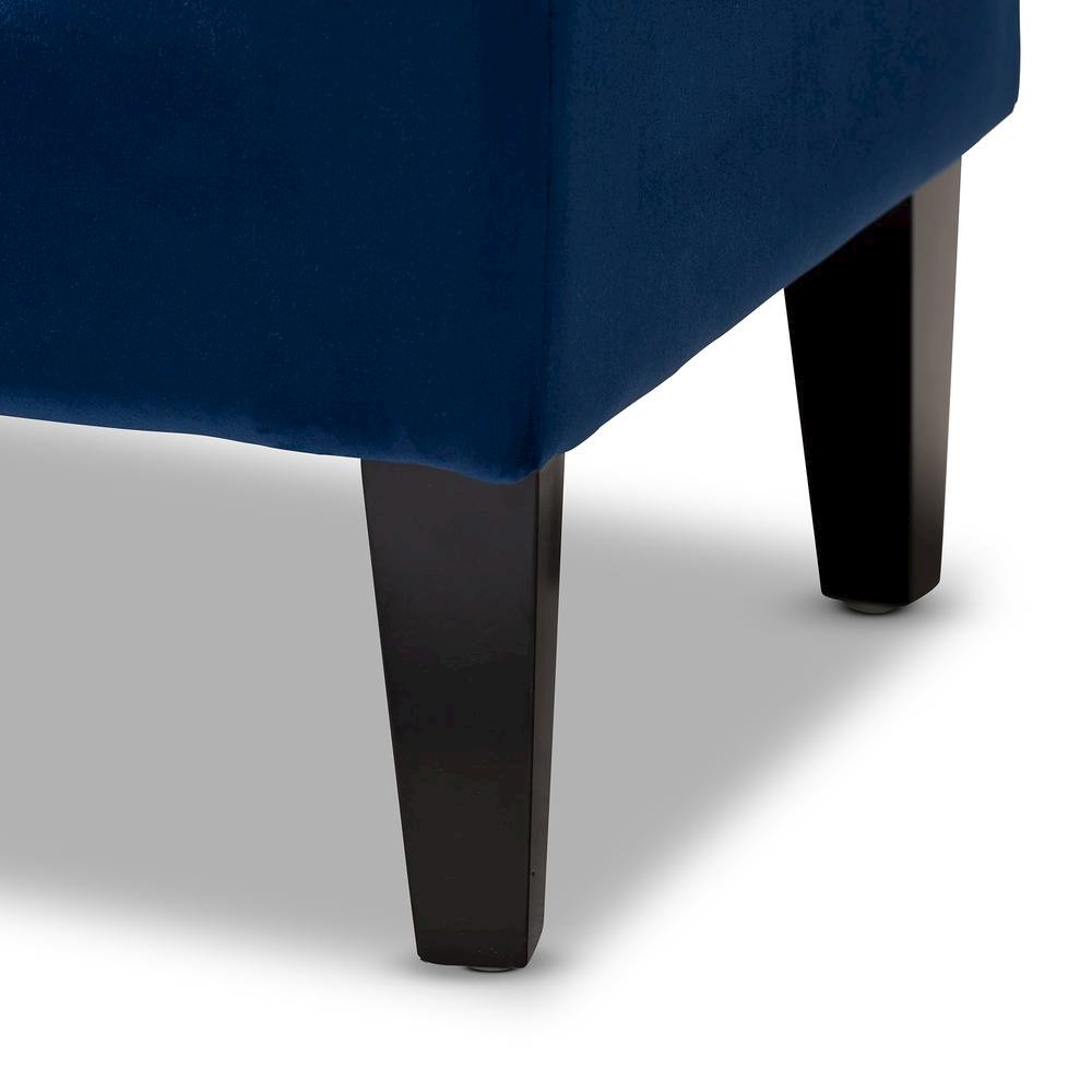 Royal Blue Velvet Fabric Upholstered Espresso Finished Wood Bench. Picture 15