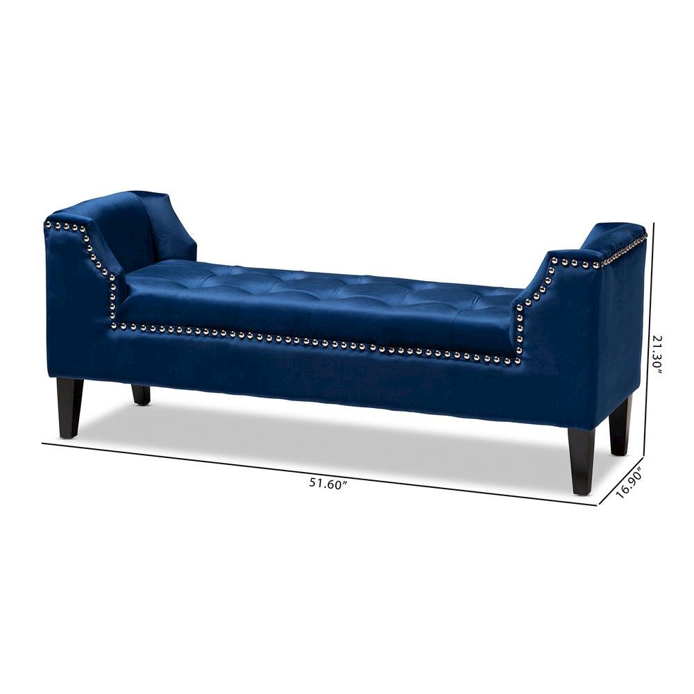 Royal Blue Velvet Fabric Upholstered Espresso Finished Wood Bench. Picture 18