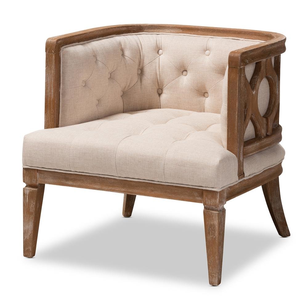White-Washed Oak Wood Accent Barrel Chair. Picture 11