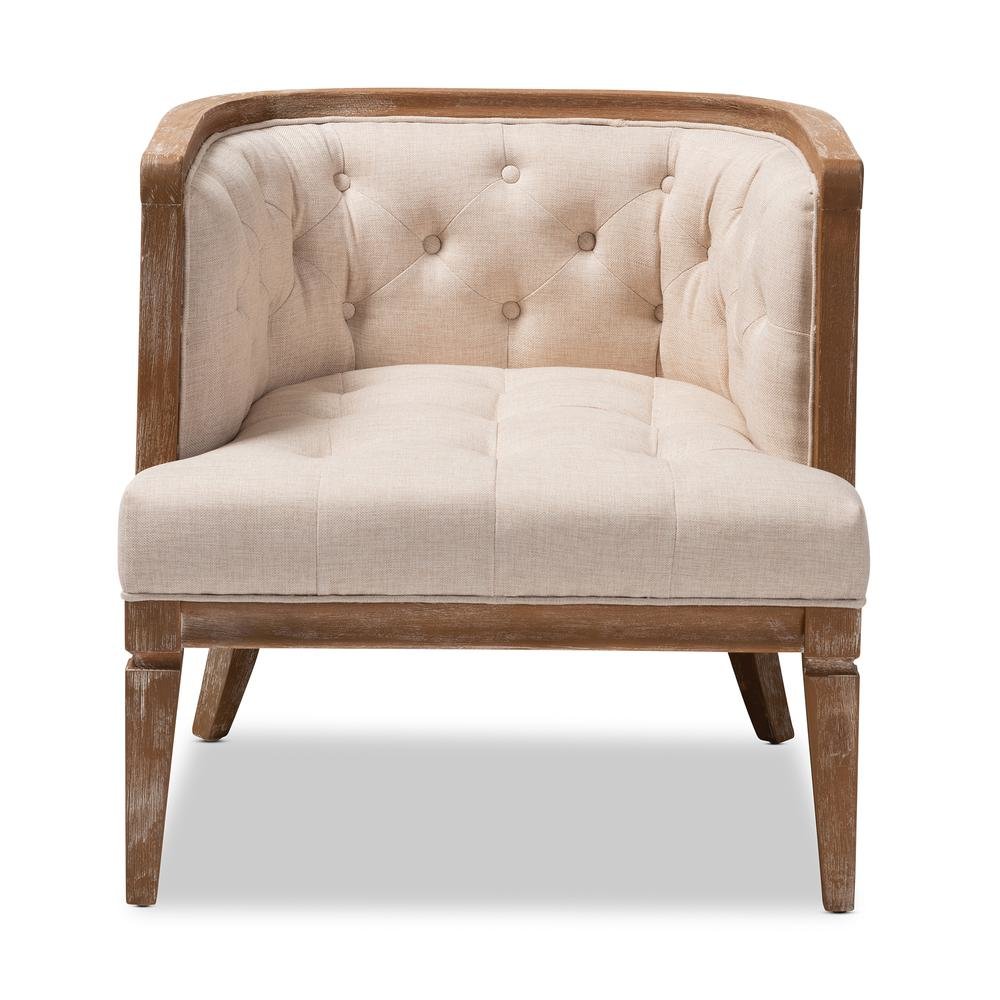 White-Washed Oak Wood Accent Barrel Chair. Picture 12