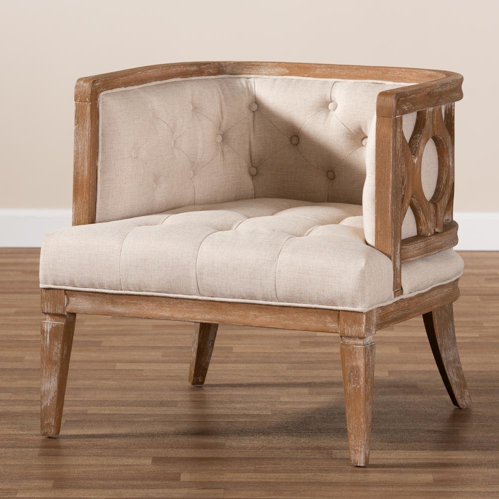 White-Washed Oak Wood Accent Barrel Chair. Picture 19