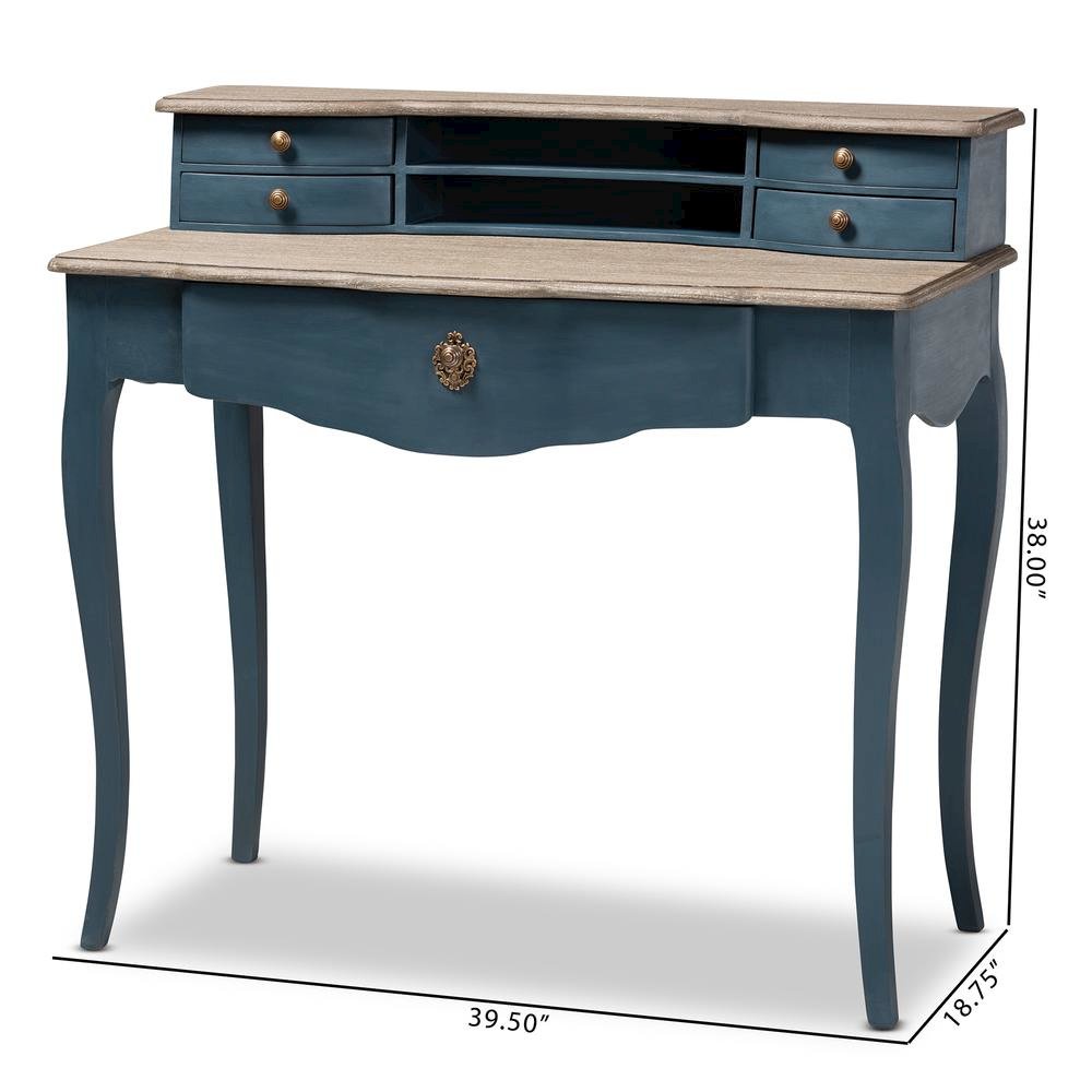 Celestine French Provincial Blue Spruce Finished Wood Accent Writing Desk. Picture 22