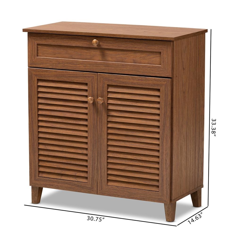 Walnut Finished 4-Shelf Wood Shoe Storage Cabinet with Drawer. Picture 20
