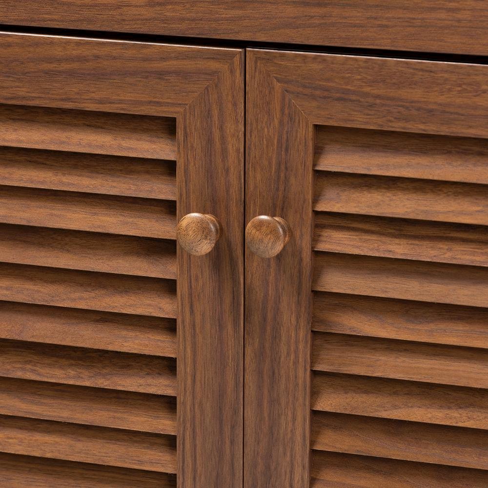 Walnut Finished 4-Shelf Wood Shoe Storage Cabinet with Drawer. Picture 15