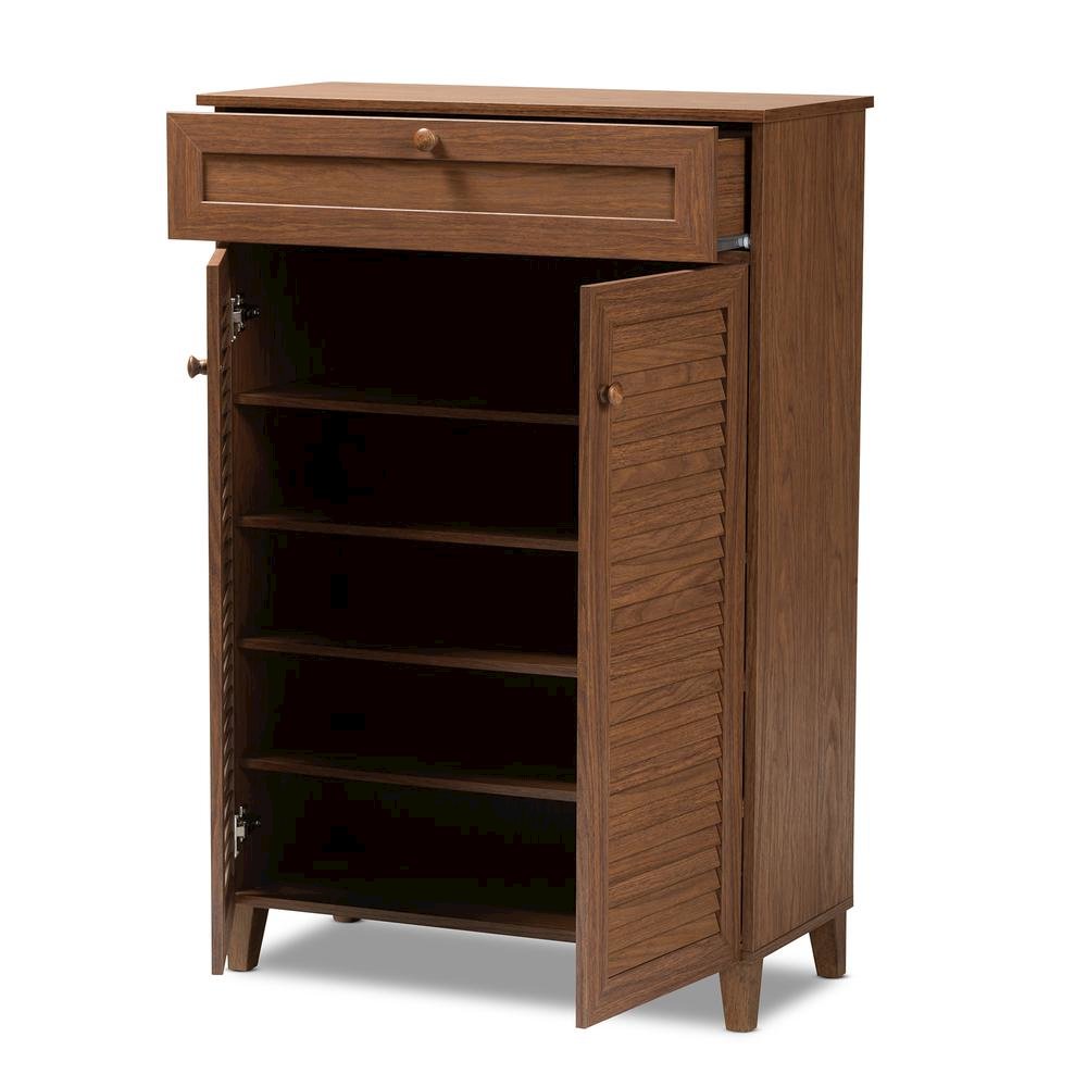 Walnut Finished 5-Shelf Wood Shoe Storage Cabinet with Drawer. Picture 12
