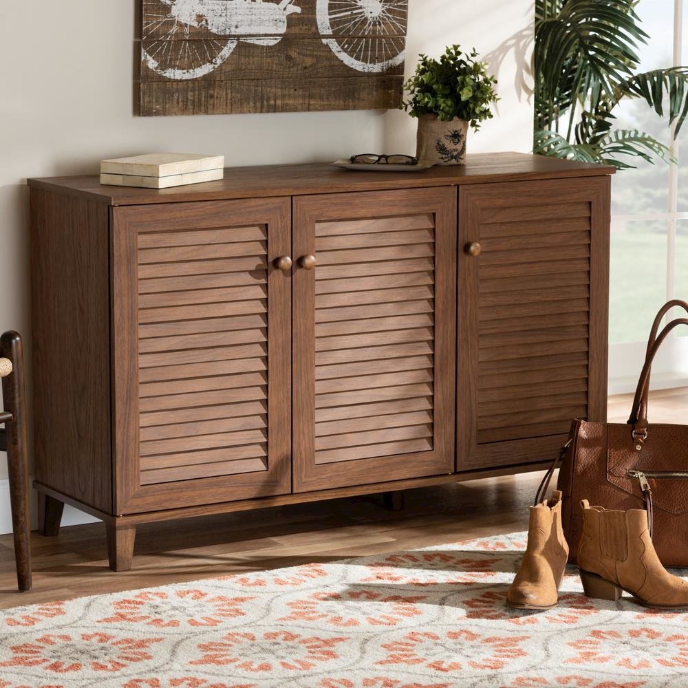 Walnut Finished 8-Shelf Wood Shoe Storage Cabinet. Picture 17