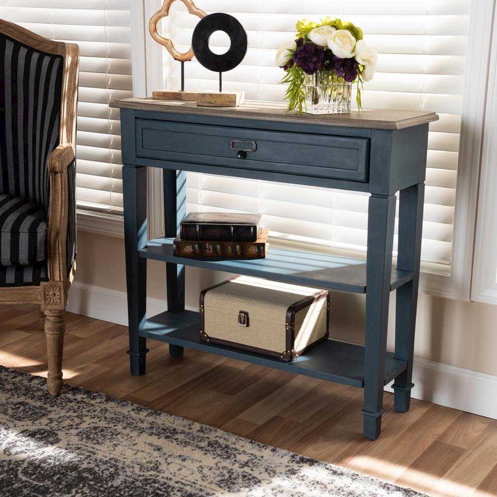 Dauphine French Provincial Blue Spruce Fiinished Wood Accent Console Table. Picture 18
