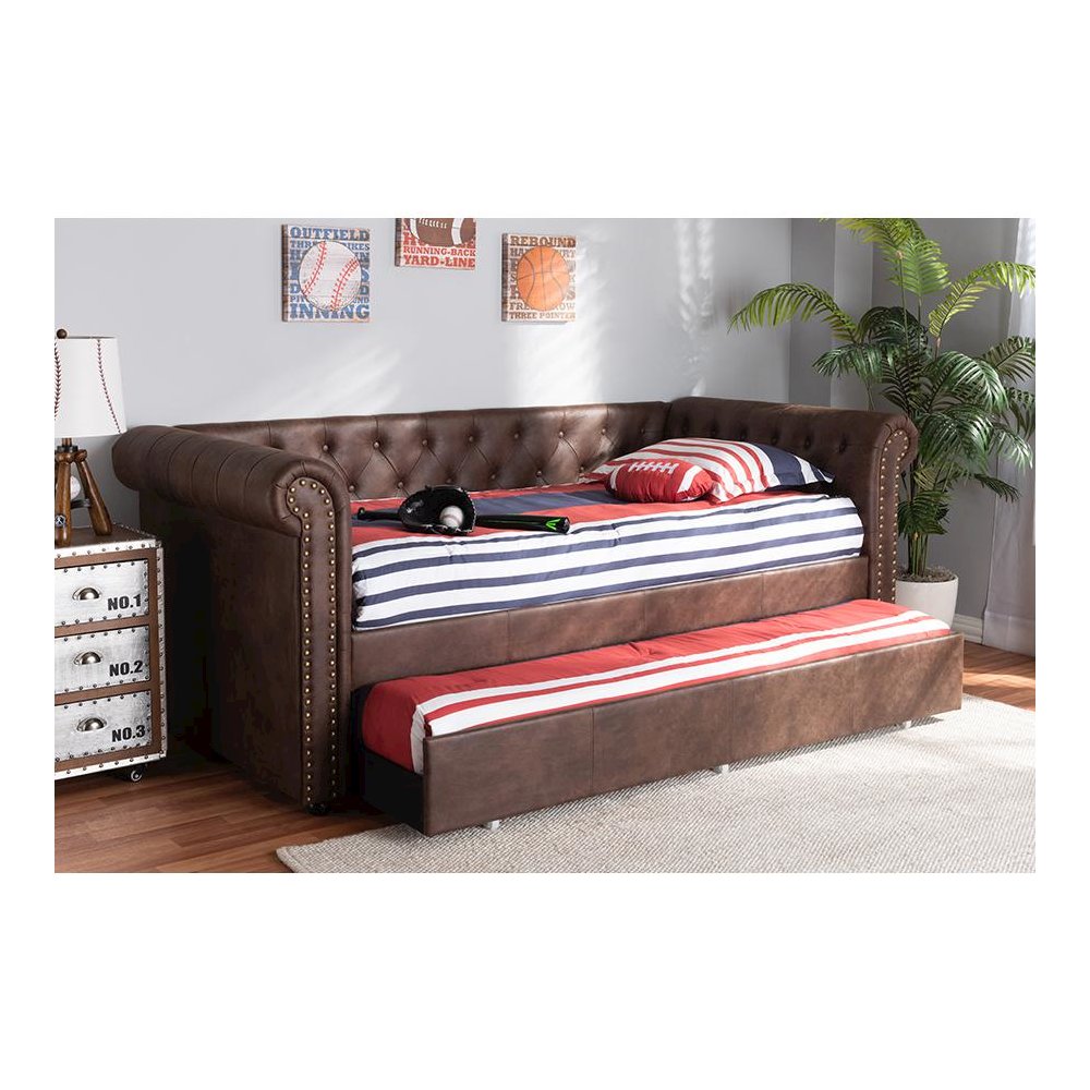 Leather Upholstered Daybed with Trundle. Picture 11
