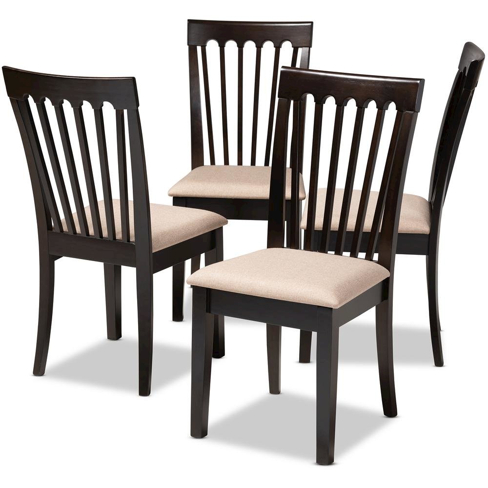 Sand Fabric Upholstered Espresso Brown Finished Wood Dining Chair Set of 4. Picture 8