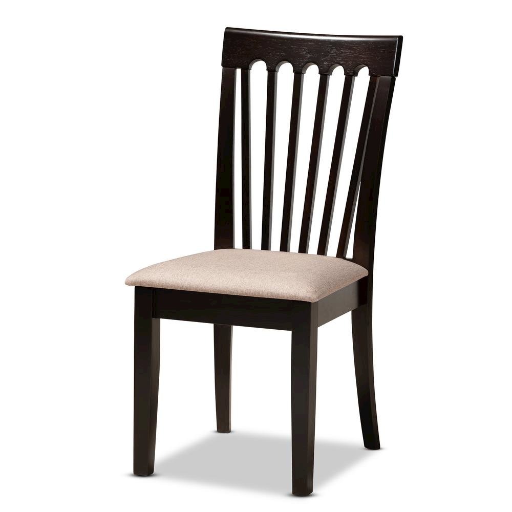 Sand Fabric Upholstered and Dark Brown Finished Wood 5-Piece Dining Set. Picture 11