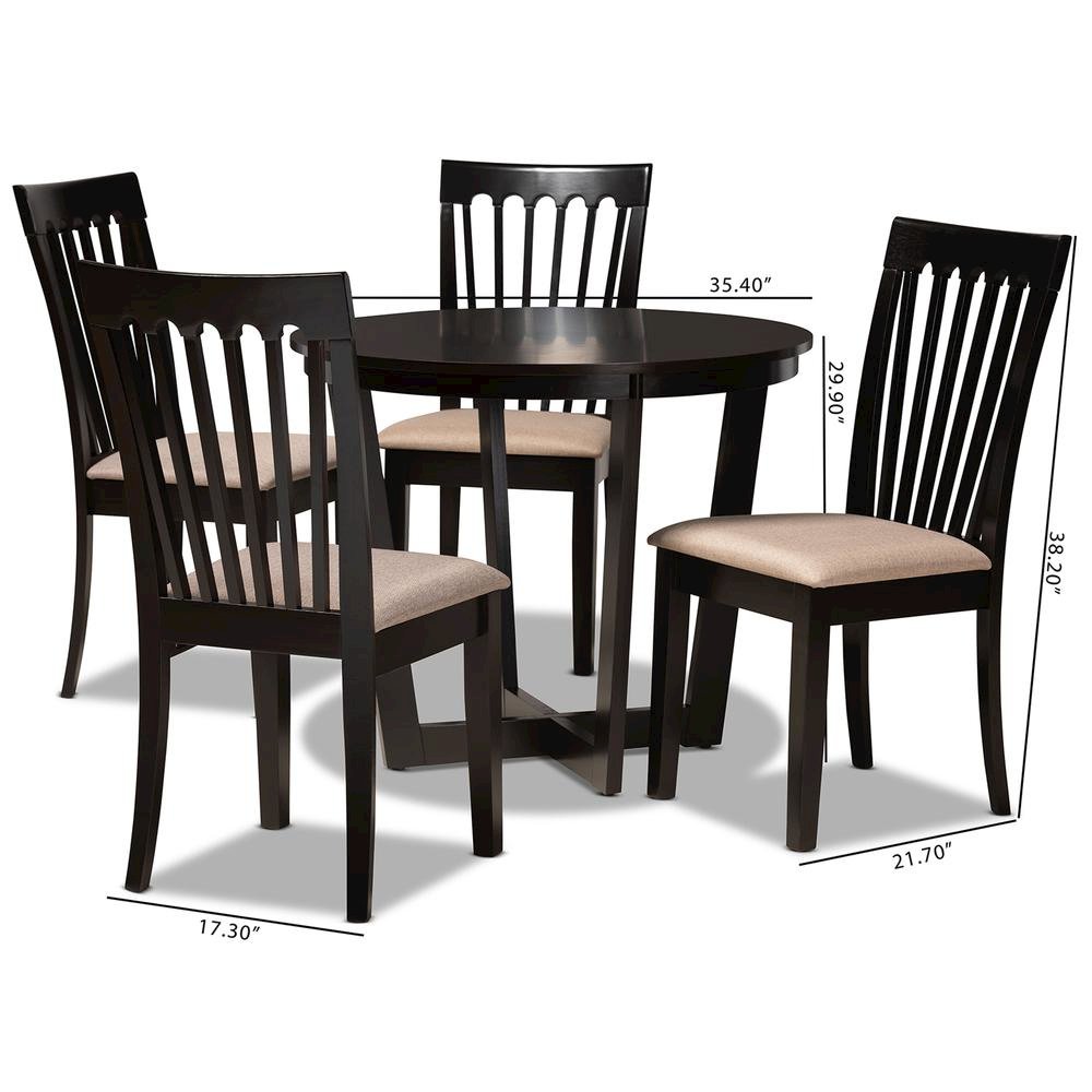 Sand Fabric Upholstered and Dark Brown Finished Wood 5-Piece Dining Set. Picture 18