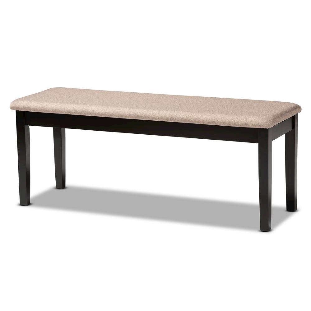 Sand Fabric Upholstered and Dark Brown Finished Wood 6-Piece Dining Set. Picture 13