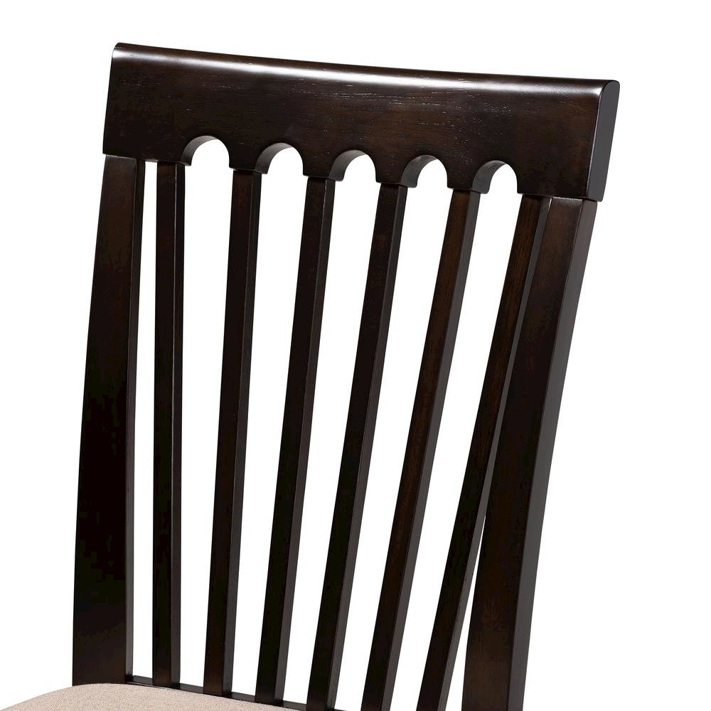 Sand Fabric Upholstered and Dark Brown Finished Wood 6-Piece Dining Set. Picture 16