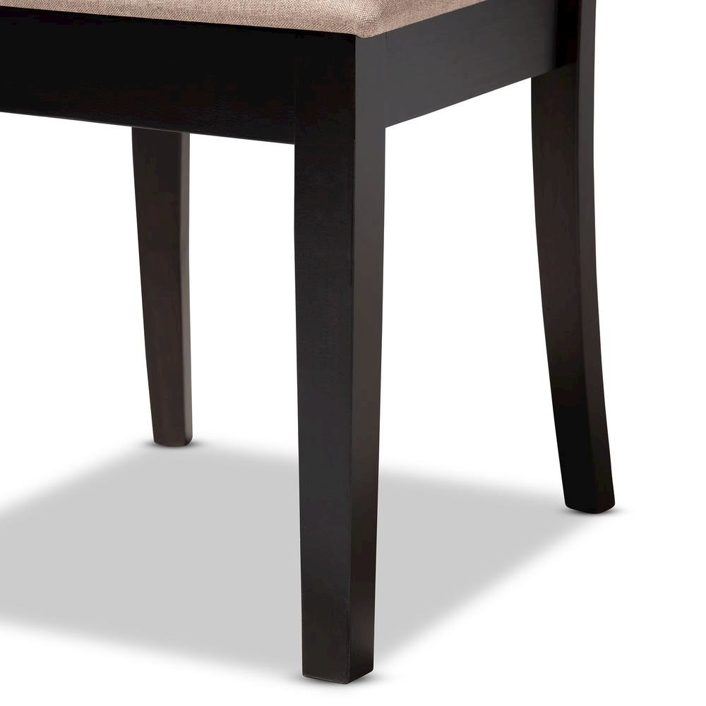 Sand Fabric Upholstered and Dark Brown Finished Wood 6-Piece Dining Set. Picture 17