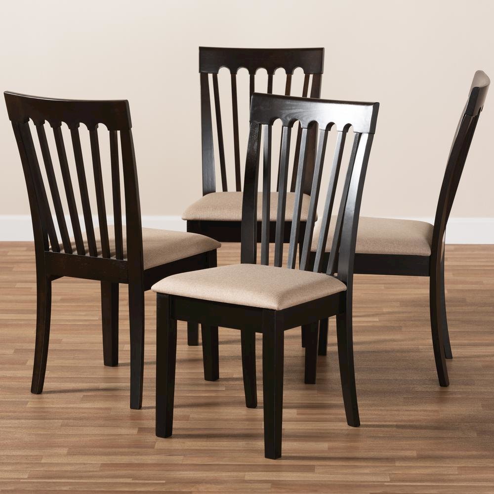 Sand Fabric Upholstered Espresso Brown Finished Wood Dining Chair Set of 4. Picture 13